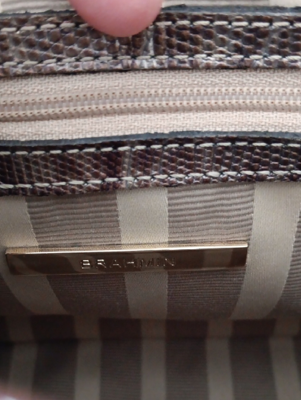 Brahmin Embossed Floral Satchel in Brown and Tan - Picture 8 of 14